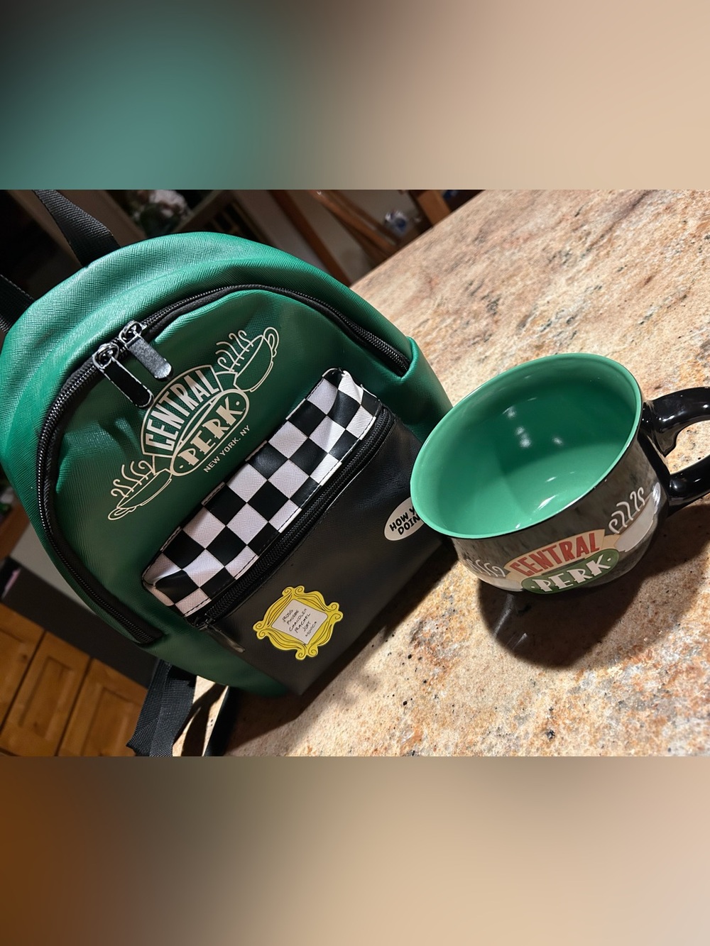 “Friends” Central Perk Green Mini Backpack 12”x10” & Logo Ceramic Mug 32oz Set